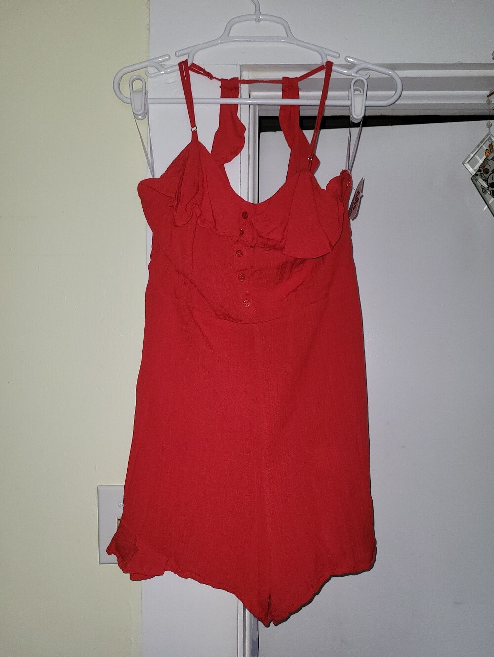Women’s Red Ruffle-Strap Summer Romper